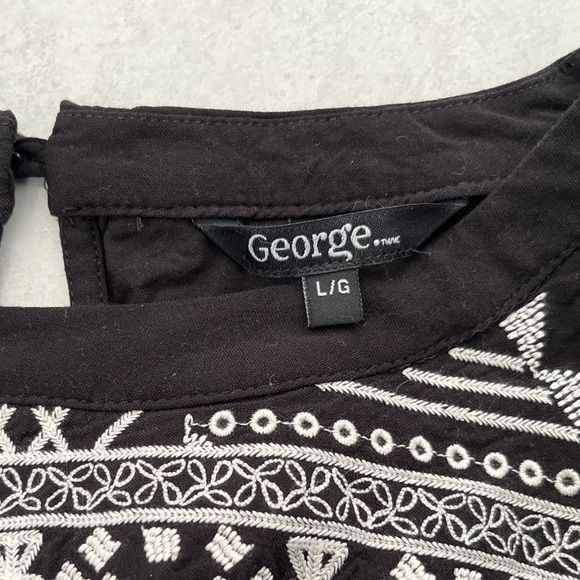 George/ Black boho dress/ Midi/  White embroidery/ Size US L - Picture 8 of 12